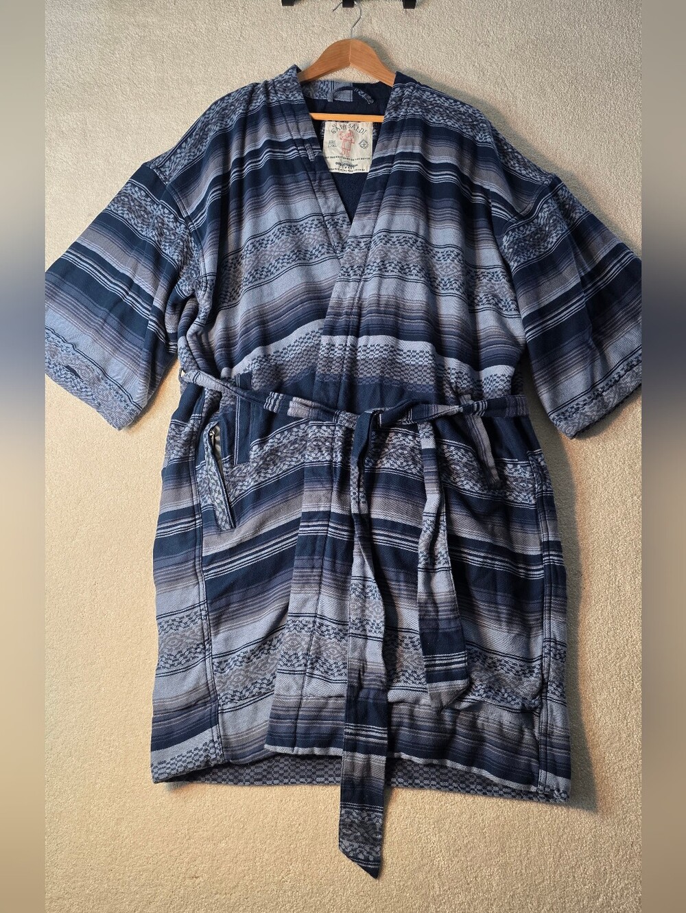 California Cowboy El Girabaldi Blue Striped Robe Beach Poolside Vacation Mens XL